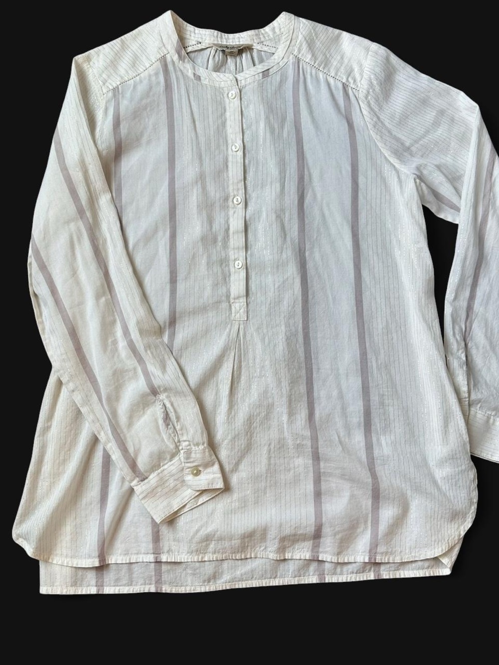 Lucky Brand White Lightweight Oversized Striped Half-Button Shirt